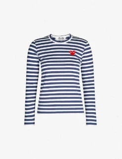Comme Des Garçons Play Heart-embroidered Striped Cotton-jersey Top
