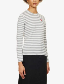 Comme Des Garçons Play Heart-embroidered Striped Cotton-jersey Top -Ted Baker Store 143 2000022 P1T217 S GREY ALT02