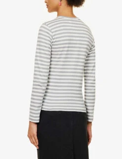 Comme Des Garçons Play Heart-embroidered Striped Cotton-jersey Top -Ted Baker Store 143 2000022 P1T217 S GREY ALT03