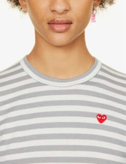 Comme Des Garçons Play Heart-embroidered Striped Cotton-jersey Top -Ted Baker Store 143 2000022 P1T217 S GREY ALT04