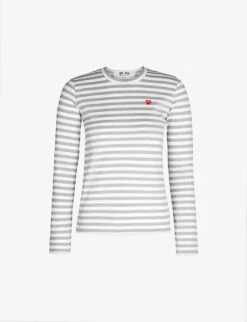 Comme Des Garçons Play Heart-embroidered Striped Cotton-jersey Top