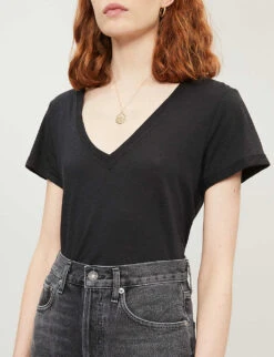 Paige Zaya V-neck Cotton And Modal-blend T-shirt -Ted Baker Store 188 3002369 5008E886260 FADEDBLACK ALT03
