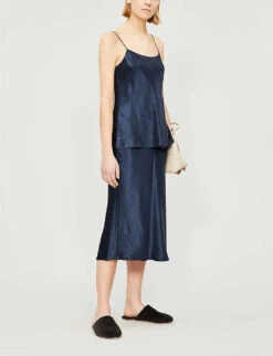 Vince Flared High-rise Crushed Satin Midi Skirt -Ted Baker Store 197 3004397 VR68530354 COASTAL ALT01
