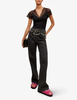 Maje V-neck Stretch-jersey And Stretch-lace Top -Ted Baker Store 670 10082 MFPTO00226 BLACK ALT01