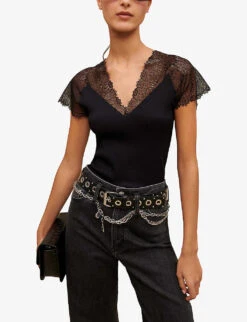 Maje V-neck Stretch-jersey And Stretch-lace Top -Ted Baker Store 670 10082 MFPTO00226 BLACK ALT02