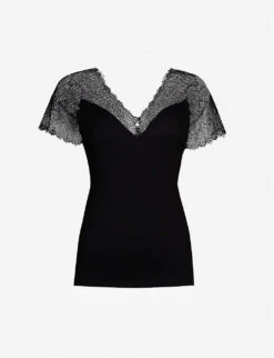 Maje V-neck Stretch-jersey And Stretch-lace Top