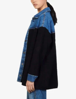 Sandro Oversized Knitted And Stretch-denim Jacket -Ted Baker Store 786 10081 SFPCA00119 DEEPNAVY ALT02