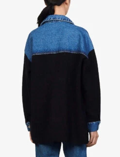 Sandro Oversized Knitted And Stretch-denim Jacket -Ted Baker Store 786 10081 SFPCA00119 DEEPNAVY ALT03