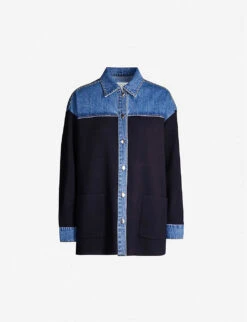 Sandro Oversized Knitted And Stretch-denim Jacket