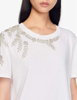 Sandro Rhinestone-embellished Cotton T-shirt -Ted Baker Store R00059640 NATURELS ALT04