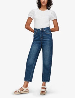 Whistles Broderie Anglaise-embellished Cotton T-shirt -Ted Baker Store R00126751 WHITE ALT01