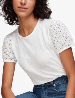 Whistles Broderie Anglaise-embellished Cotton T-shirt -Ted Baker Store R00126751 WHITE ALT03
