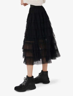 Maje Josepha Ruffle-tiered Tulle Midi Skirt -Ted Baker Store R03672475 BLACK ALT02