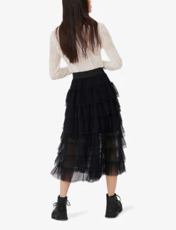Maje Josepha Ruffle-tiered Tulle Midi Skirt -Ted Baker Store R03672475 BLACK ALT03