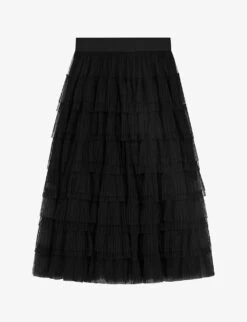 Maje Josepha Ruffle-tiered Tulle Midi Skirt