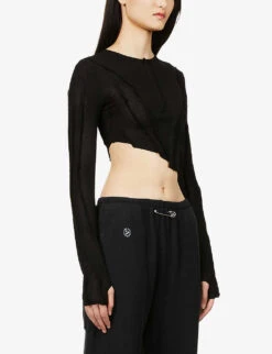 Asymmetric Long-sleeved Upcycled-jersey Top 9 Asymmetric Long-sleeved Upcycled-jersey Top -Ted Baker Store R03764362 BLACK ALT02
