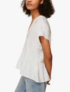 Whistles Peplum-hem Buttoned Woven Top 10 Whistles Peplum-hem Buttoned Woven Top -Ted Baker Store R03765942 WHITE ALT03