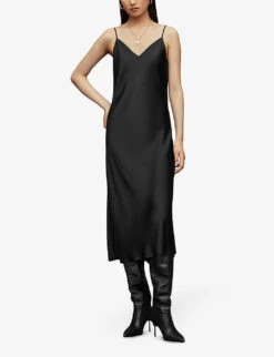AllSaints Tierny 2-in-1 Knitted And Recycled-polyester Midi Dress -Ted Baker Store R03766022 BLACK ALT02