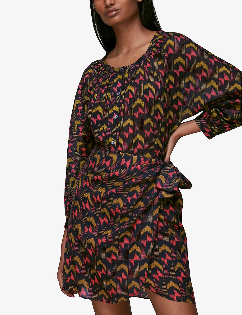 Whistles Ikat-print Wrap-front Cotton Mini Skirt 4 Whistles Ikat-print Wrap-front Cotton Mini Skirt - Image 2