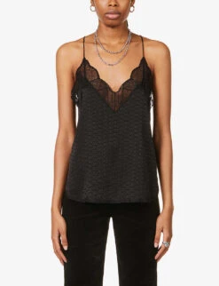 Zadig & Voltaire Christy Lace-trimmed Silk-crepe De Chine Camisole -Ted Baker Store R03799479 NOIR ALT02