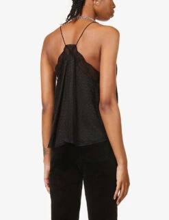 Zadig & Voltaire Christy Lace-trimmed Silk-crepe De Chine Camisole -Ted Baker Store R03799479 NOIR ALT03