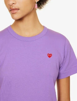 Comme Des Garçons Play Heart-embroidered Cotton-jersey T-shirt -Ted Baker Store R03829849 PURPLE ALT04