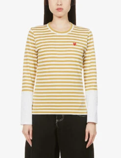 Comme Des Garçons Play Heart-embellished Cotton-jersey T-shirt -Ted Baker Store R03829850 OLIVEWHITE ALT02