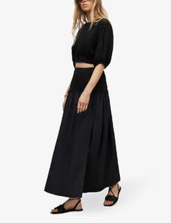 AllSaints Asta Cropped Woven Linen-blend Top -Ted Baker Store R03842381 BLACK ALT01