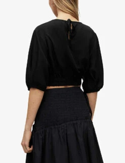 AllSaints Asta Cropped Woven Linen-blend Top -Ted Baker Store R03842381 BLACK ALT03