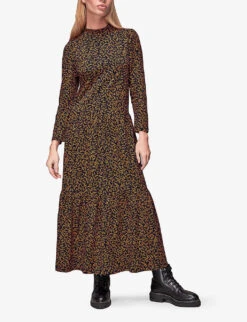 Whistles Leaves-print Tiered Cotton-jersey Midi Dress -Ted Baker Store R03853389 MULTICOLOURED ALT02