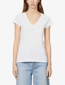 V-neck Organic-cotton T-shirt -Ted Baker Store R03879546 WHITE ALT02