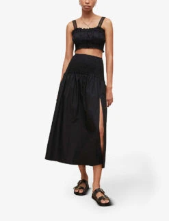 AllSaints Alex Gathered Recycled-cotton Maxi Skirt 8 AllSaints Alex Gathered Recycled-cotton Maxi Skirt -Ted Baker Store R03885704 BLACK ALT01