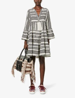 Devotion Twins Ella Flared-sleeve Cotton Mini Dress -Ted Baker Store R03886532 BLACKOFFWHITE ALT01