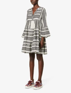 Devotion Twins Ella Flared-sleeve Cotton Mini Dress -Ted Baker Store R03886532 BLACKOFFWHITE ALT02