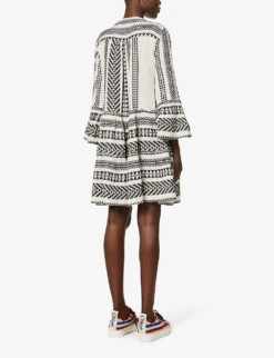 Devotion Twins Ella Flared-sleeve Cotton Mini Dress -Ted Baker Store R03886532 BLACKOFFWHITE ALT03