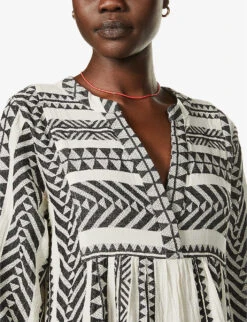 Devotion Twins Ella Flared-sleeve Cotton Mini Dress -Ted Baker Store R03886532 BLACKOFFWHITE ALT04