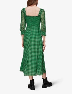 Whistles Lottie Gingham Check-print Shirred Crepe Midi Dress -Ted Baker Store R03897326 MULTICOLOURED ALT03