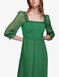 Whistles Lottie Gingham Check-print Shirred Crepe Midi Dress -Ted Baker Store R03897326 MULTICOLOURED ALT04