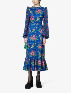 Villanelle Floral-print Cotton Midi Dress 8 Villanelle Floral-print Cotton Midi Dress -Ted Baker Store R03903463 COBALT ALT01