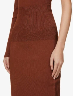 Victoria Beckham Fitted Ribbed Stretch-woven Midi Skirt -Ted Baker Store R03927824 BROWN ALT04
