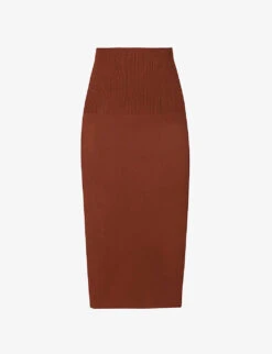 Victoria Beckham Fitted Ribbed Stretch-woven Midi Skirt