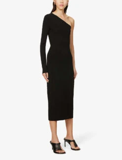 Victoria Beckham One-sleeve Stretch-woven Midi Dress -Ted Baker Store R03927831 BLACK ALT02