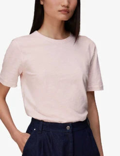 Whistles Emily Ultimate Crewneck Cotton-jersey T Shirt -Ted Baker Store R03933342 PALEPINK ALT02