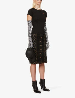 Marine Serre Logo-embroidered Fitted Organic-cotton T-shirt -Ted Baker Store R03936484 BLACK ALT01