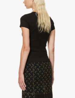 Marine Serre Logo-embroidered Fitted Organic-cotton T-shirt -Ted Baker Store R03936484 BLACK ALT03