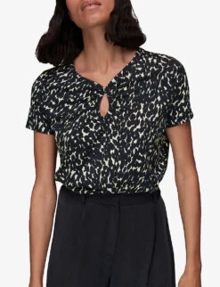 Whistles Sahara Leopard-print Woven T-shirt -Ted Baker Store R03939044 BLACK ALT02
