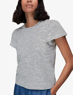 Whistles Striped Frill-sleeve Cotton-jersey T-shirt -Ted Baker Store R03939555 MULTICOLOURED ALT02