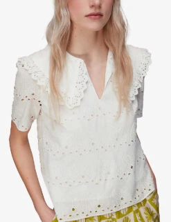Whistles Oversized-collar Embroidered Cotton Top -Ted Baker Store R03941528 WHITE ALT02