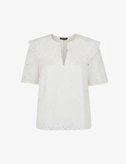 Whistles Oversized-collar Embroidered Cotton Top