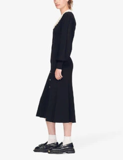 Sandro Dorothy Puff-sleeve Knitted Woven Mini Dress -Ted Baker Store R03948104 NOIRGRIS ALT02